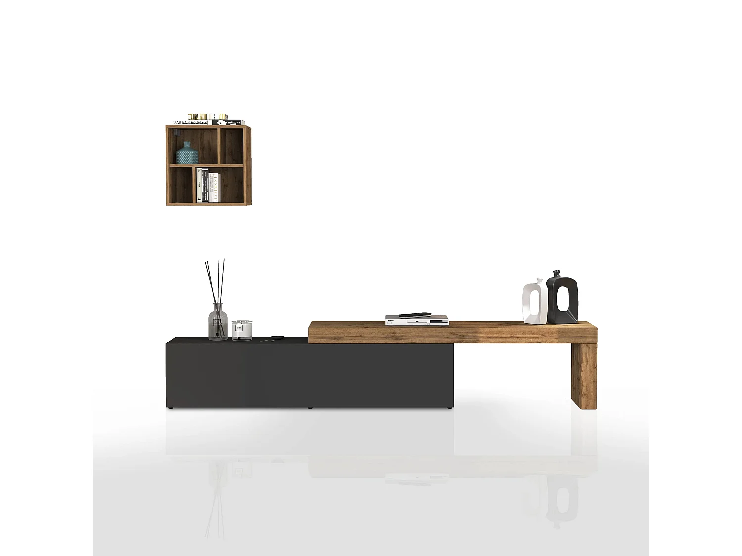 Parete attrezzata Chronos set soggiorno antracite opaco e rovere 190/350x40 cm