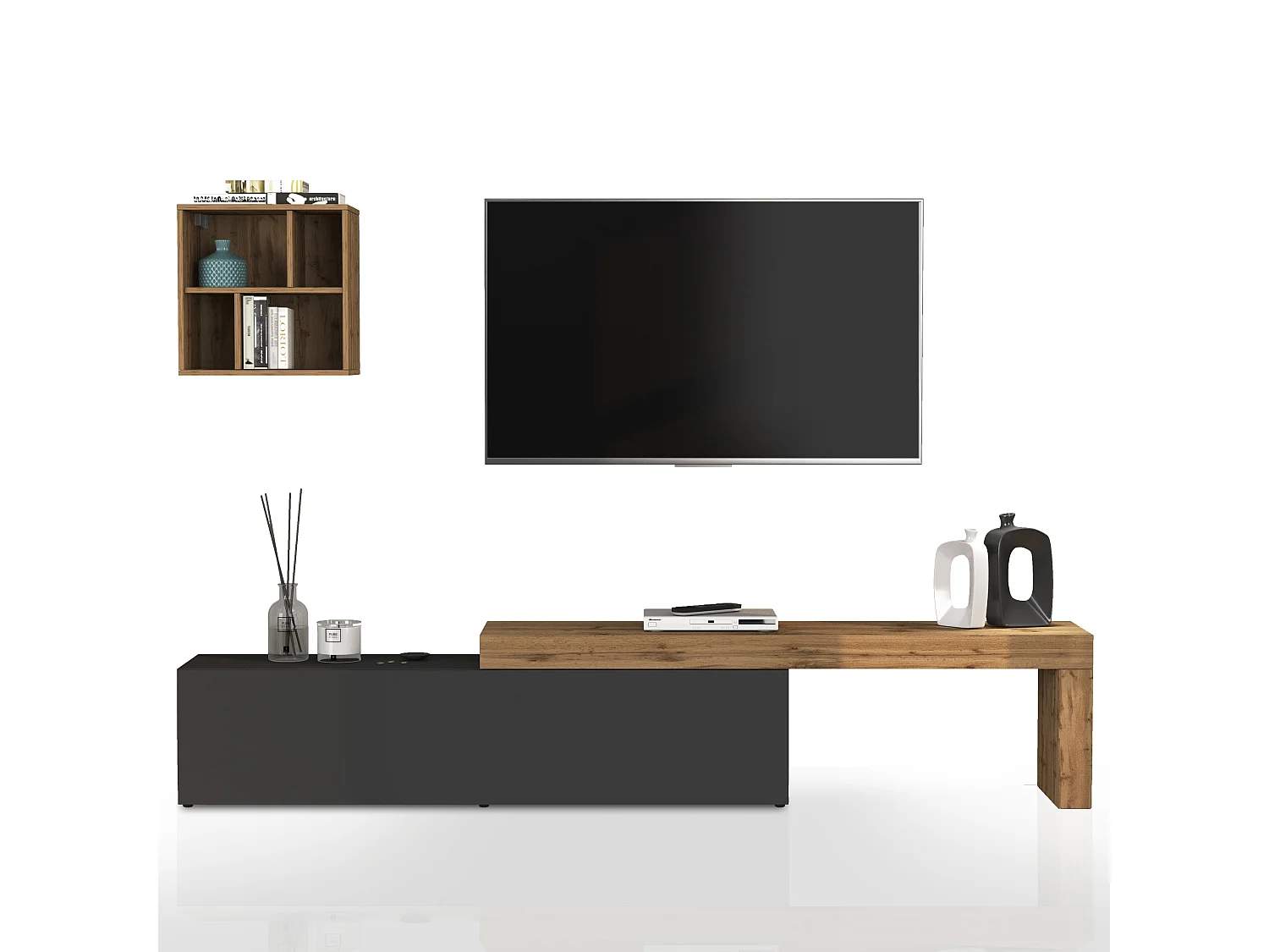 Parete attrezzata Chronos set soggiorno antracite opaco e rovere 190/350x40 cm