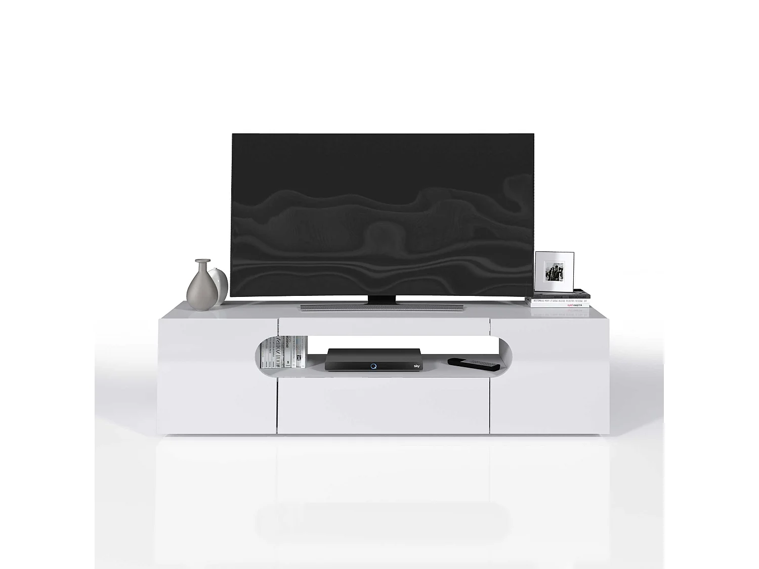 Mobile porta tv Real a 2 ante 1 ribalta e 1 vano aperto bianco lucido 150x40x40 cm