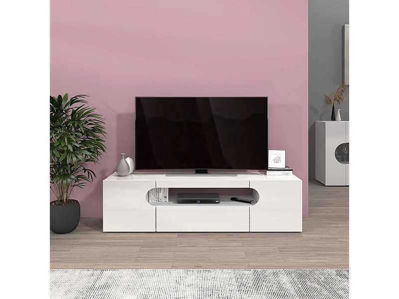 Mobile porta tv Real a 2 ante 1 ribalta e 1 vano aperto bianco lucido 150x40x40 cm