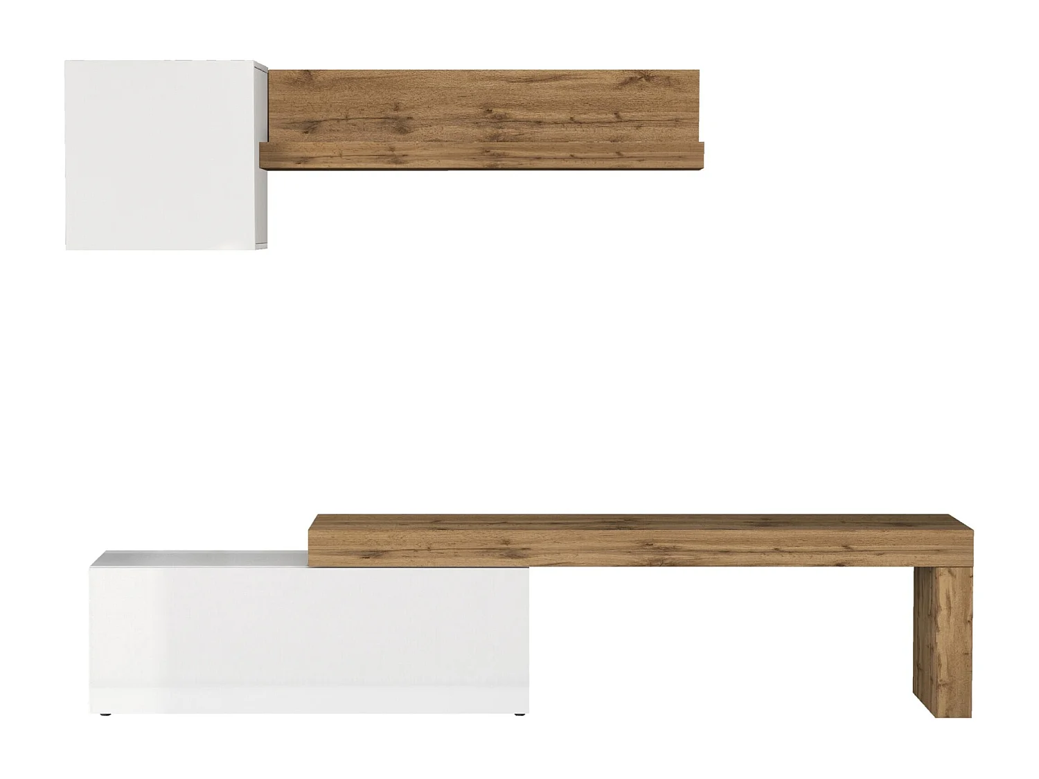 Parete attrezzata Chronos set soggiorno bianco Lucido e rovere 180/290x40 cm