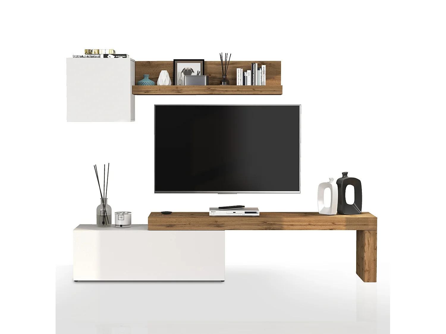 Parete attrezzata Chronos set soggiorno bianco Lucido e rovere 180/290x40 cm