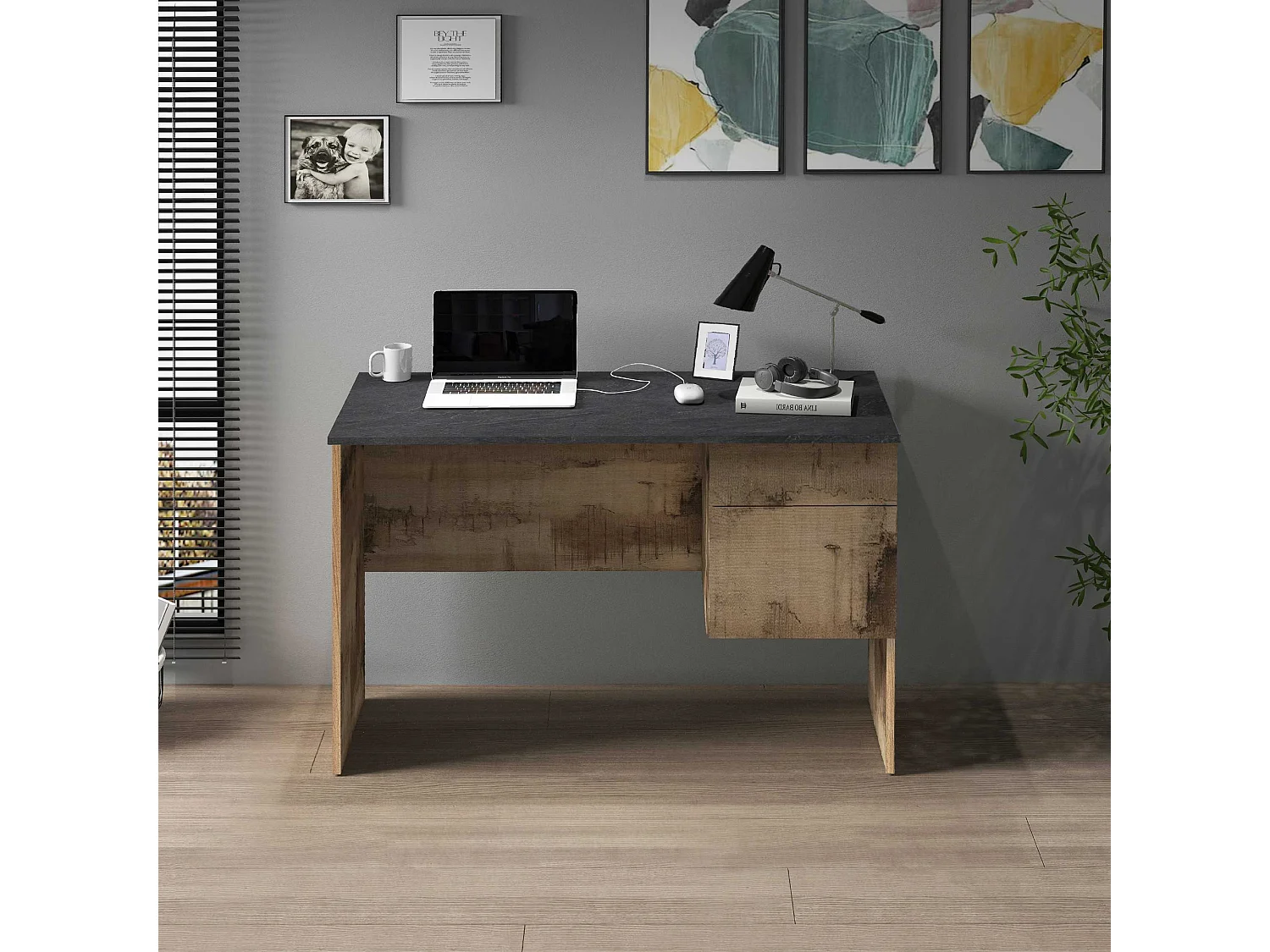 Scrivania Easy 1 anta e 1 cassetto acero e report 110x50x75 cm