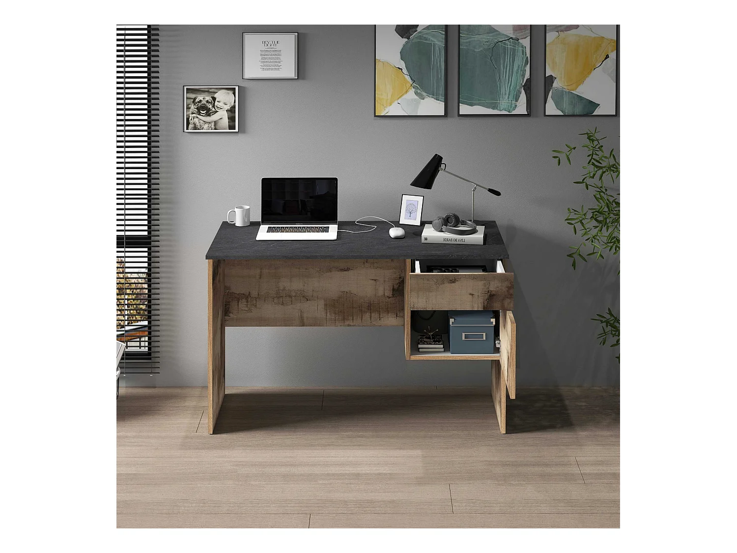 Scrivania Easy 1 anta e 1 cassetto acero e report 110x50x75 cm