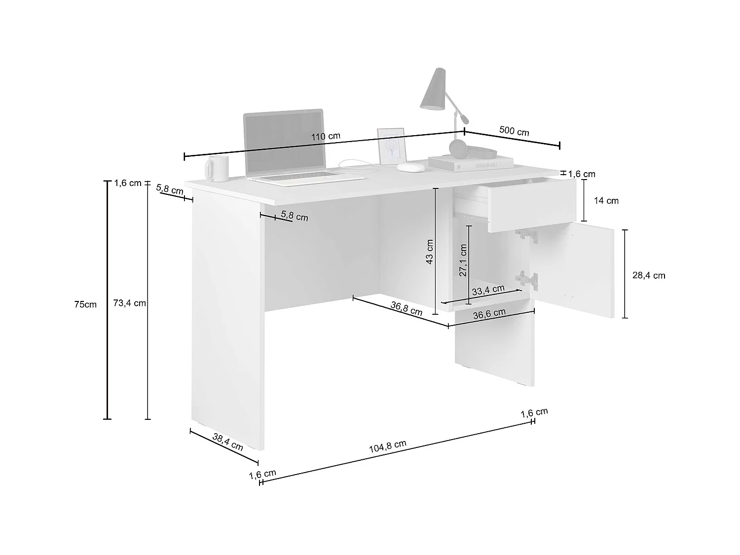 Scrivania Easy 1 anta e 1 cassetto acero e report 110x50x75 cm