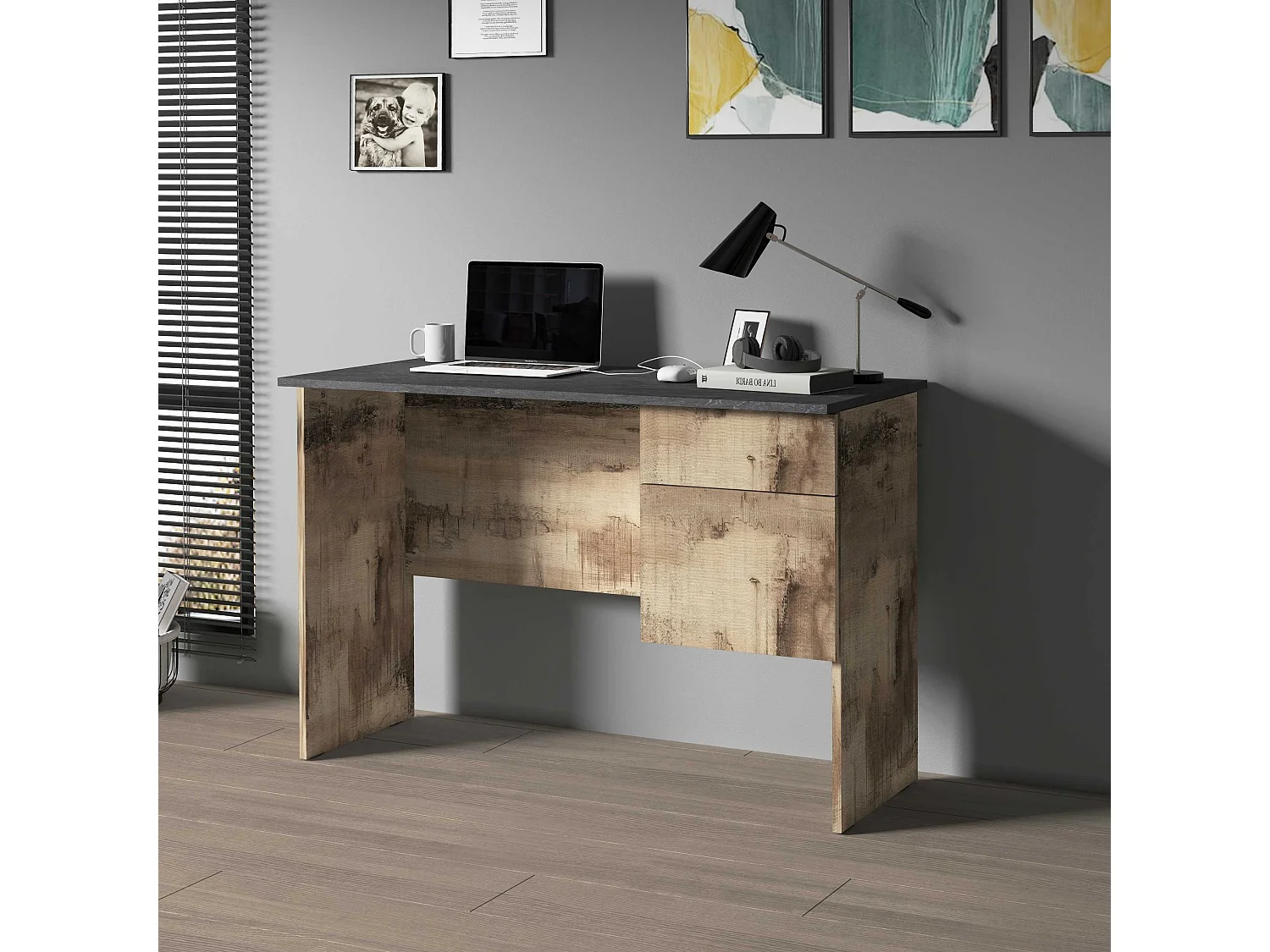 Scrivania Easy 1 anta e 1 cassetto acero e report 110x50x75 cm