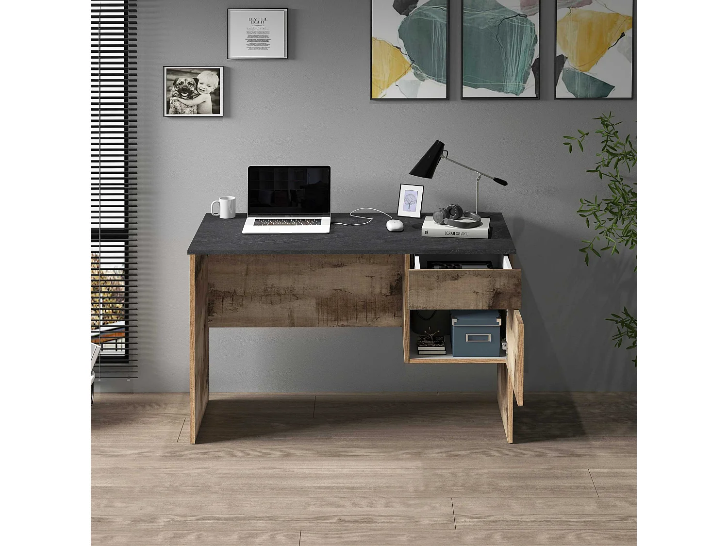 Scrivania Easy 1 anta e 1 cassetto acero e report 110x50x75 cm