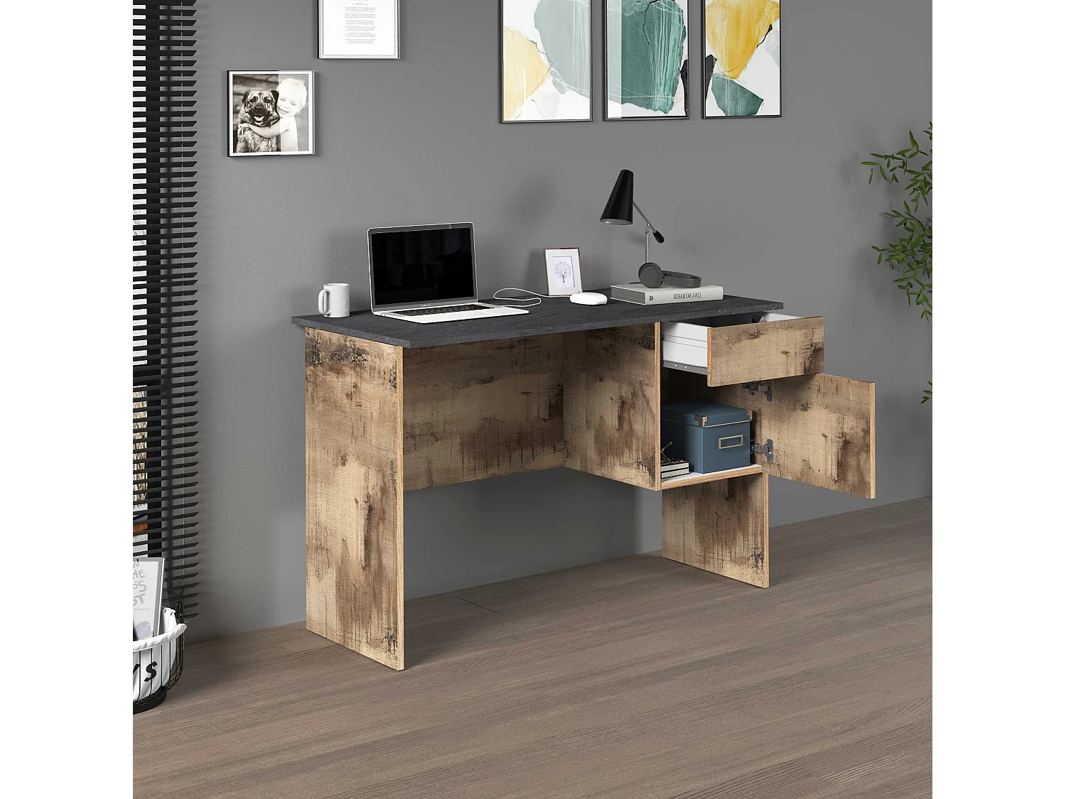 Scrivania Easy 1 anta e 1 cassetto acero e report 110x50x75 cm