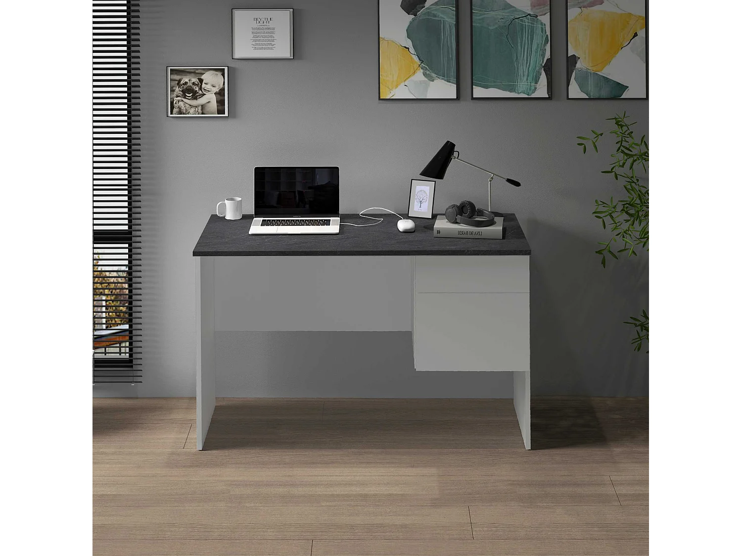 Scrivania Easy 1 anta e 1 cassetto report e bianco opaco 110x50x75 cm