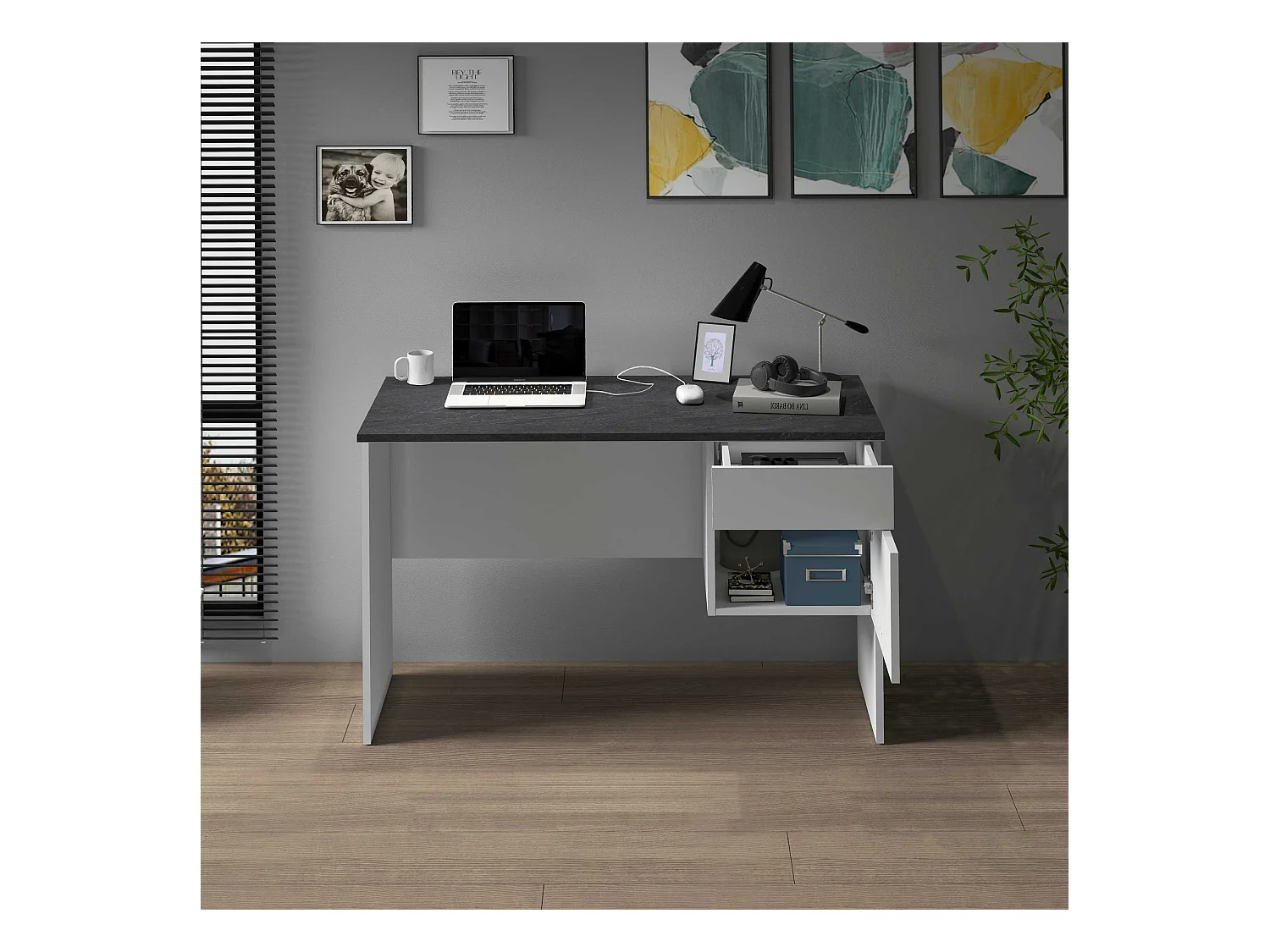 Scrivania Easy 1 anta e 1 cassetto report e bianco opaco 110x50x75 cm