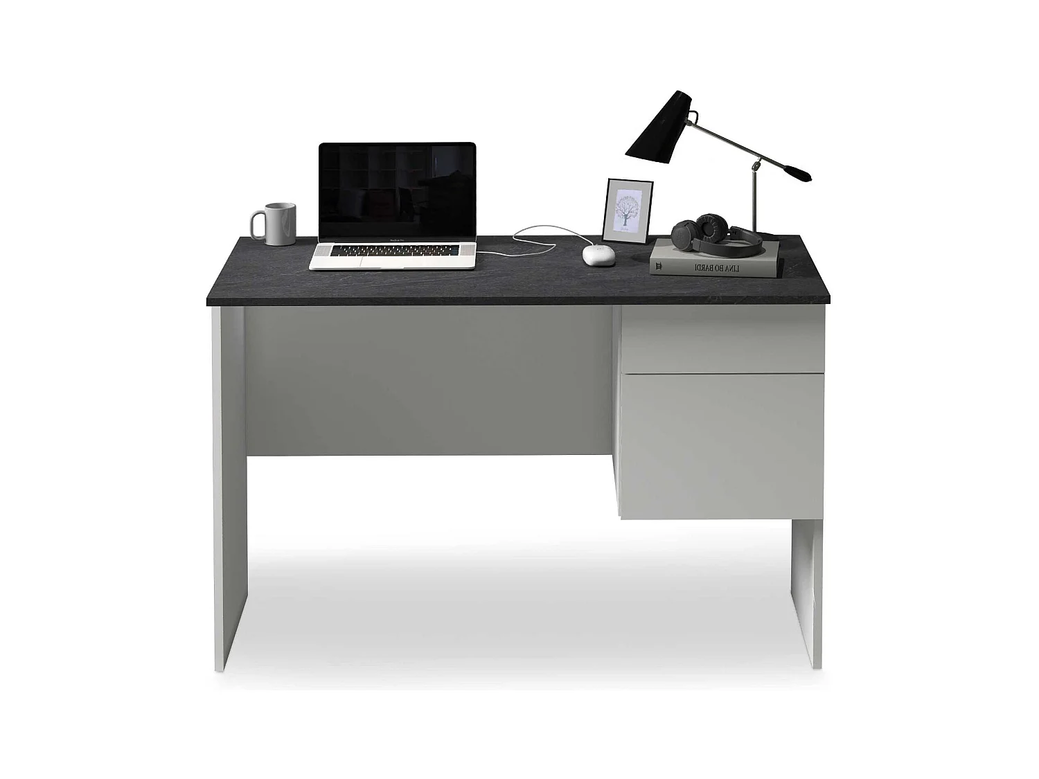 Scrivania Easy 1 anta e 1 cassetto report e bianco opaco 110x50x75 cm