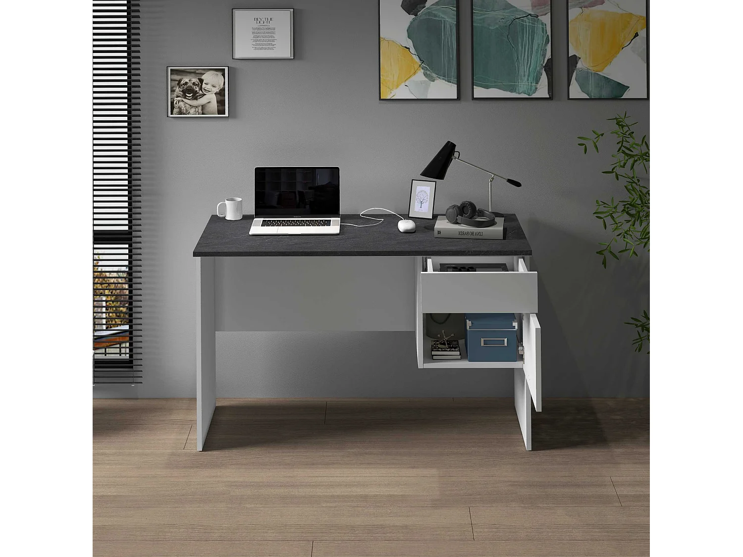 Scrivania Easy 1 anta e 1 cassetto report e bianco opaco 110x50x75 cm