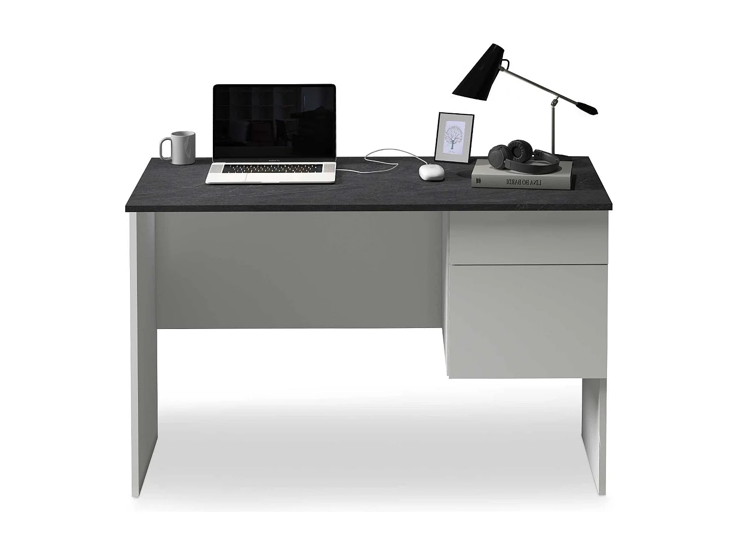 Scrivania Easy 1 anta e 1 cassetto report e bianco opaco 110x50x75 cm