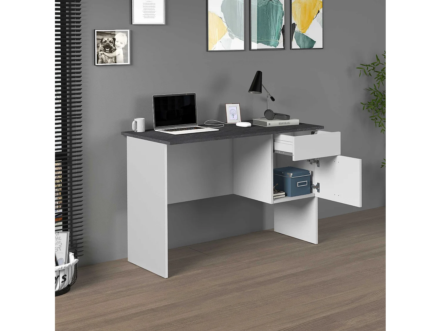 Scrivania Easy 1 anta e 1 cassetto report e bianco opaco 110x50x75 cm