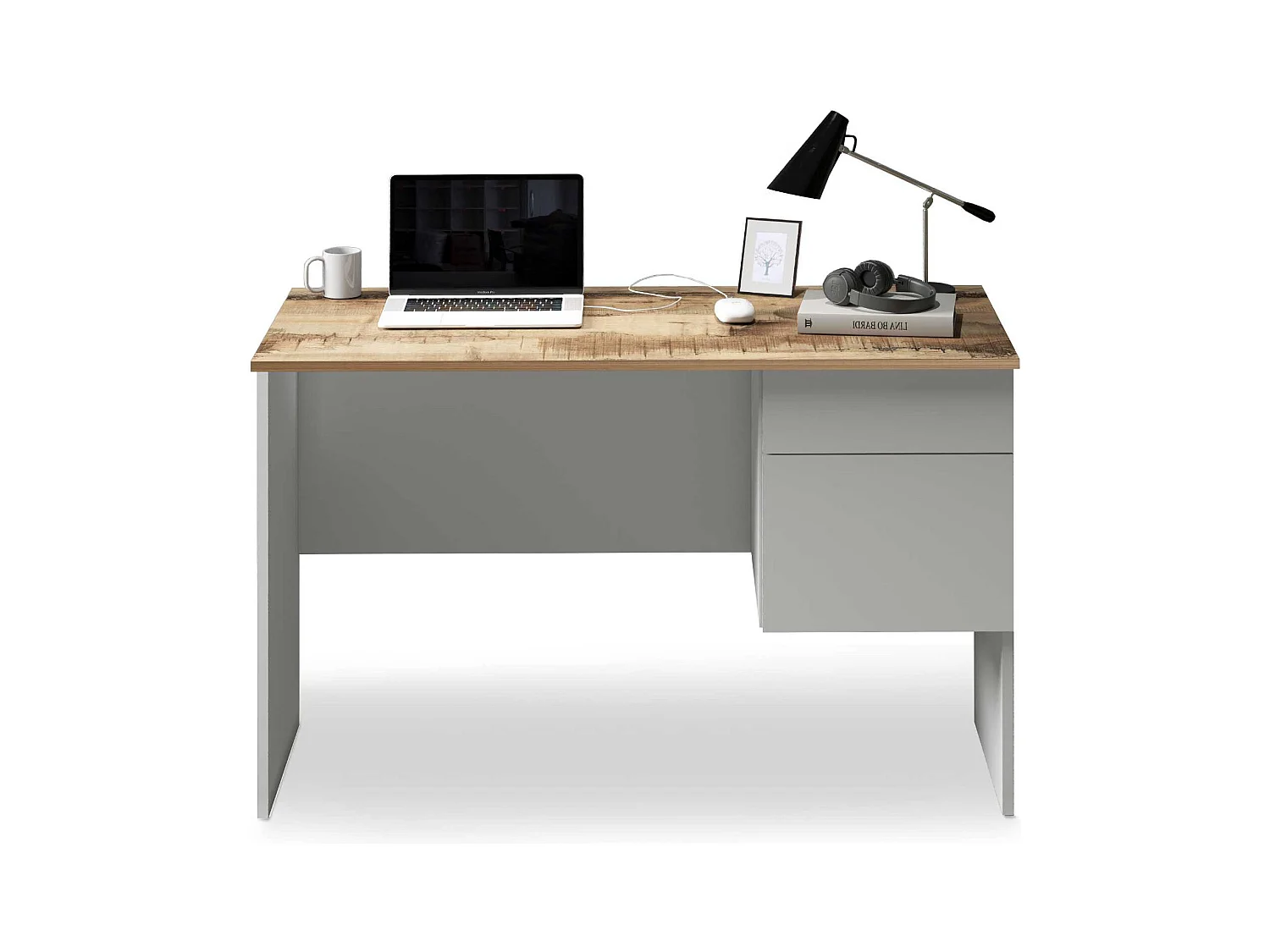 Scrivania Easy 1 anta e 1 cassetto acero e bianco opaco 110x50x75 cm