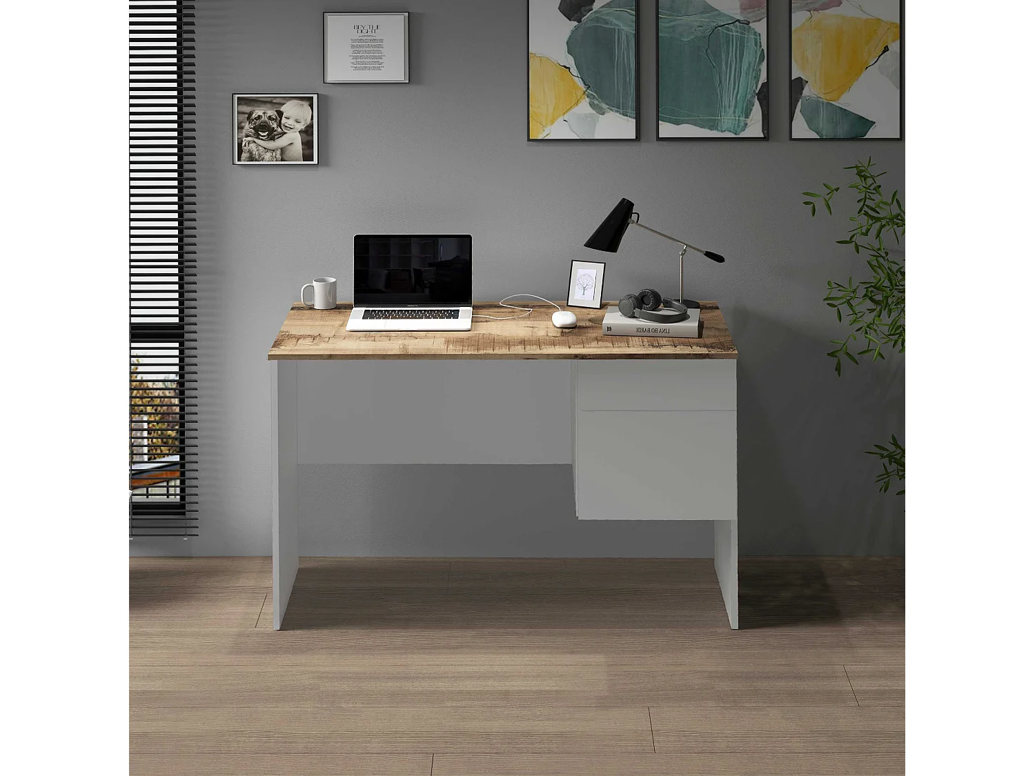 Scrivania Easy 1 anta e 1 cassetto acero e bianco opaco 110x50x75 cm