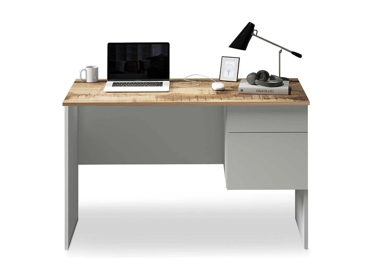 Scrivania Easy 1 anta e 1 cassetto acero e bianco opaco 110x50x75 cm