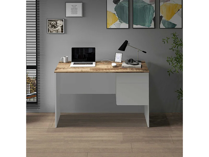 Scrivania Easy 1 anta e 1 cassetto acero e bianco opaco 110x50x75 cm