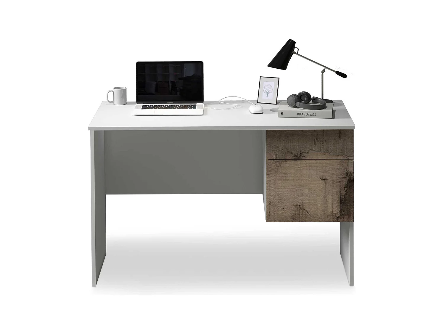 Scrivania Easy 1 anta e 1 cassetto bianco opaco e acero 110x50x75 cm