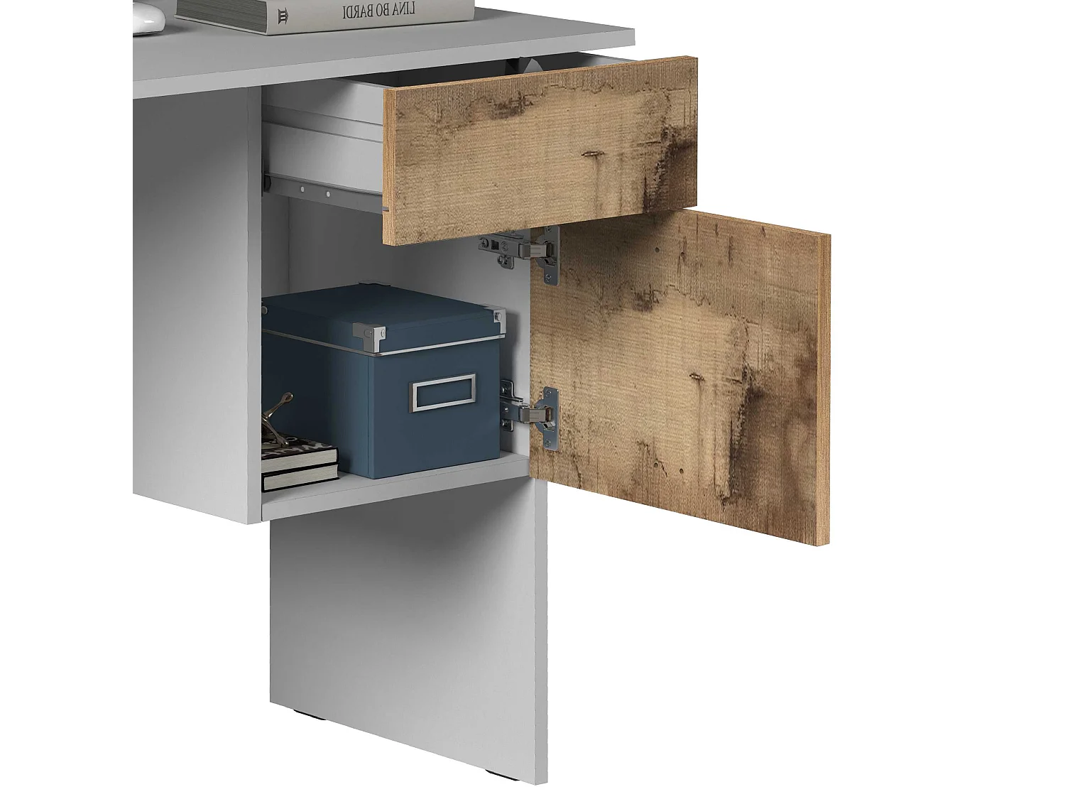 Scrivania Easy 1 anta e 1 cassetto bianco opaco e acero 110x50x75 cm