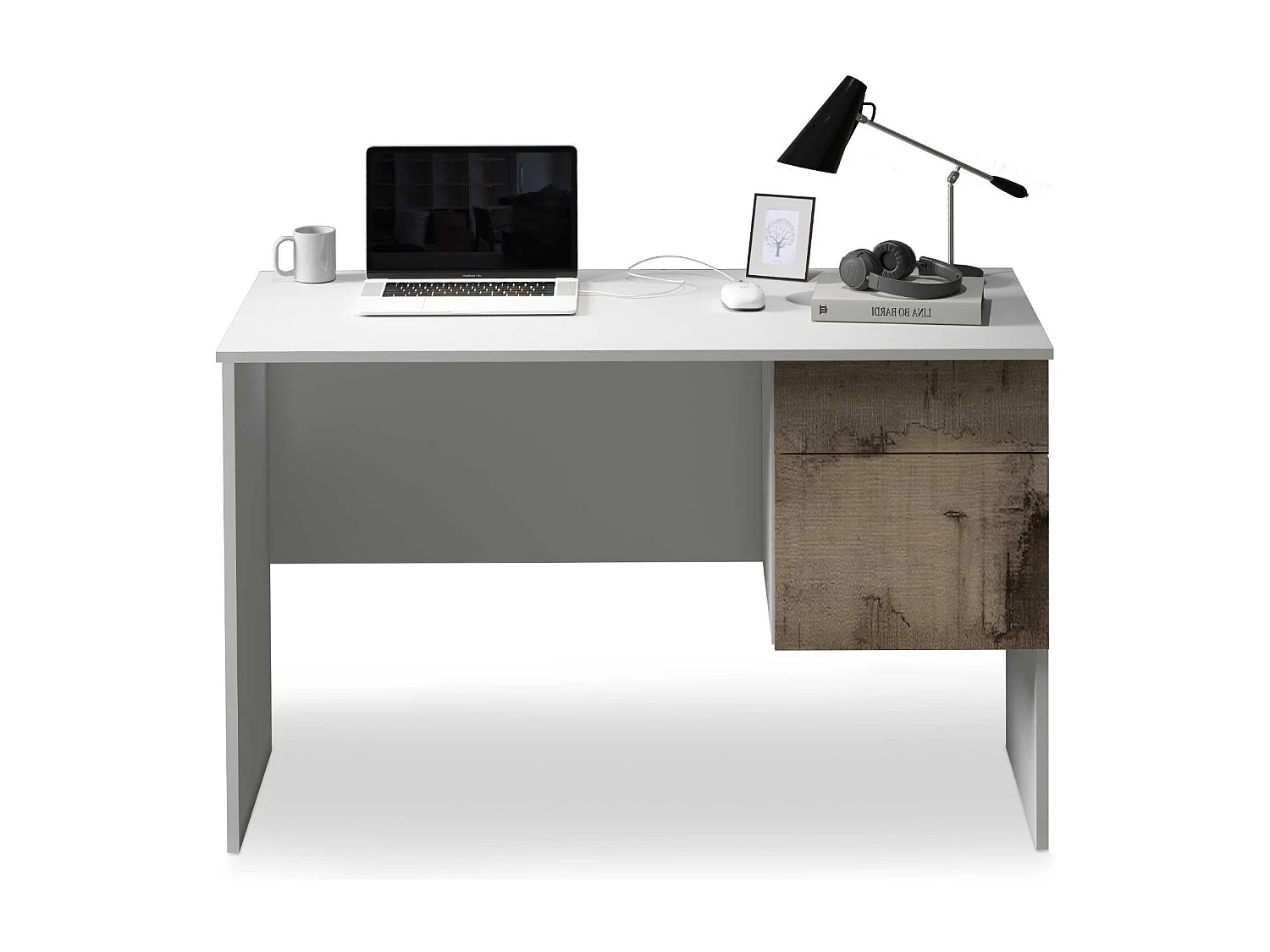 Scrivania Easy 1 anta e 1 cassetto bianco opaco e acero 110x50x75 cm