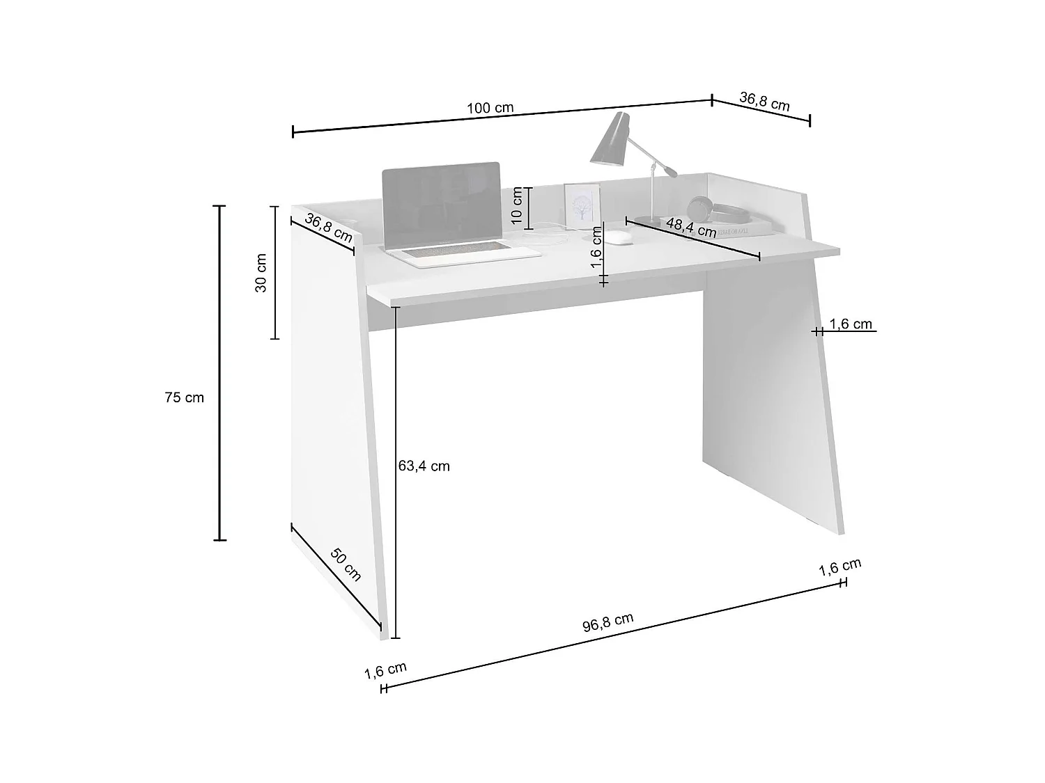 Scrivania Easy bianco lucido 100x50x75 cm