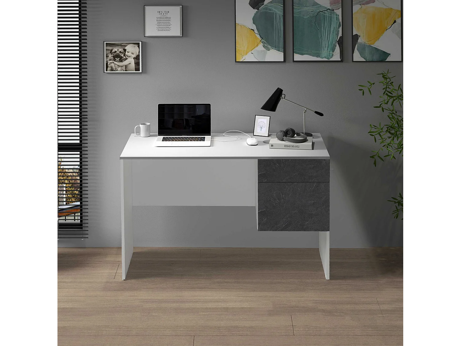 Scrivania Easy 1 anta e 1 cassetto bianco opaco e report 110x50x75 cm