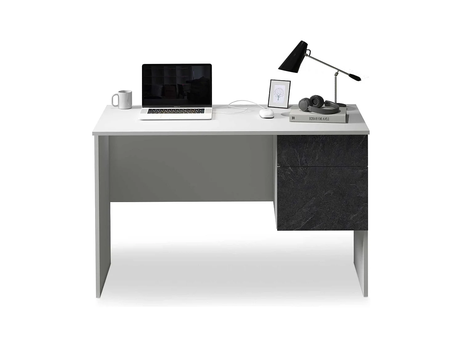 Scrivania Easy 1 anta e 1 cassetto bianco opaco e report 110x50x75 cm