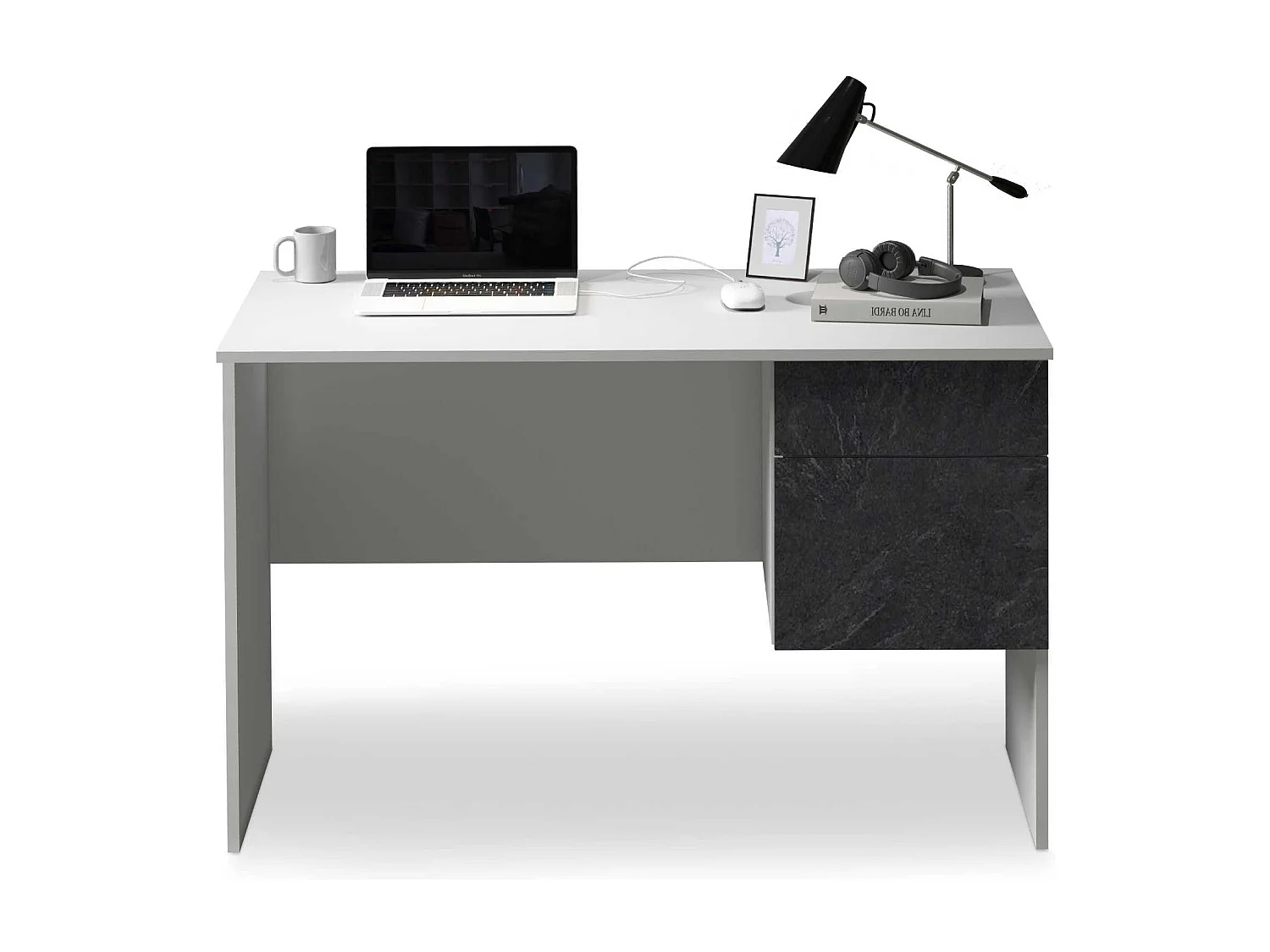 Scrivania Easy 1 anta e 1 cassetto bianco opaco e report 110x50x75 cm