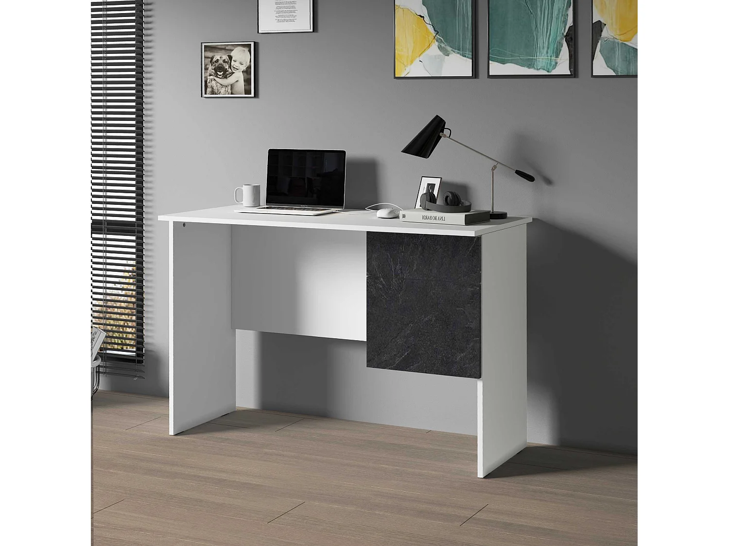 Scrivania Easy 1 anta e 1 cassetto bianco opaco e report 110x50x75 cm