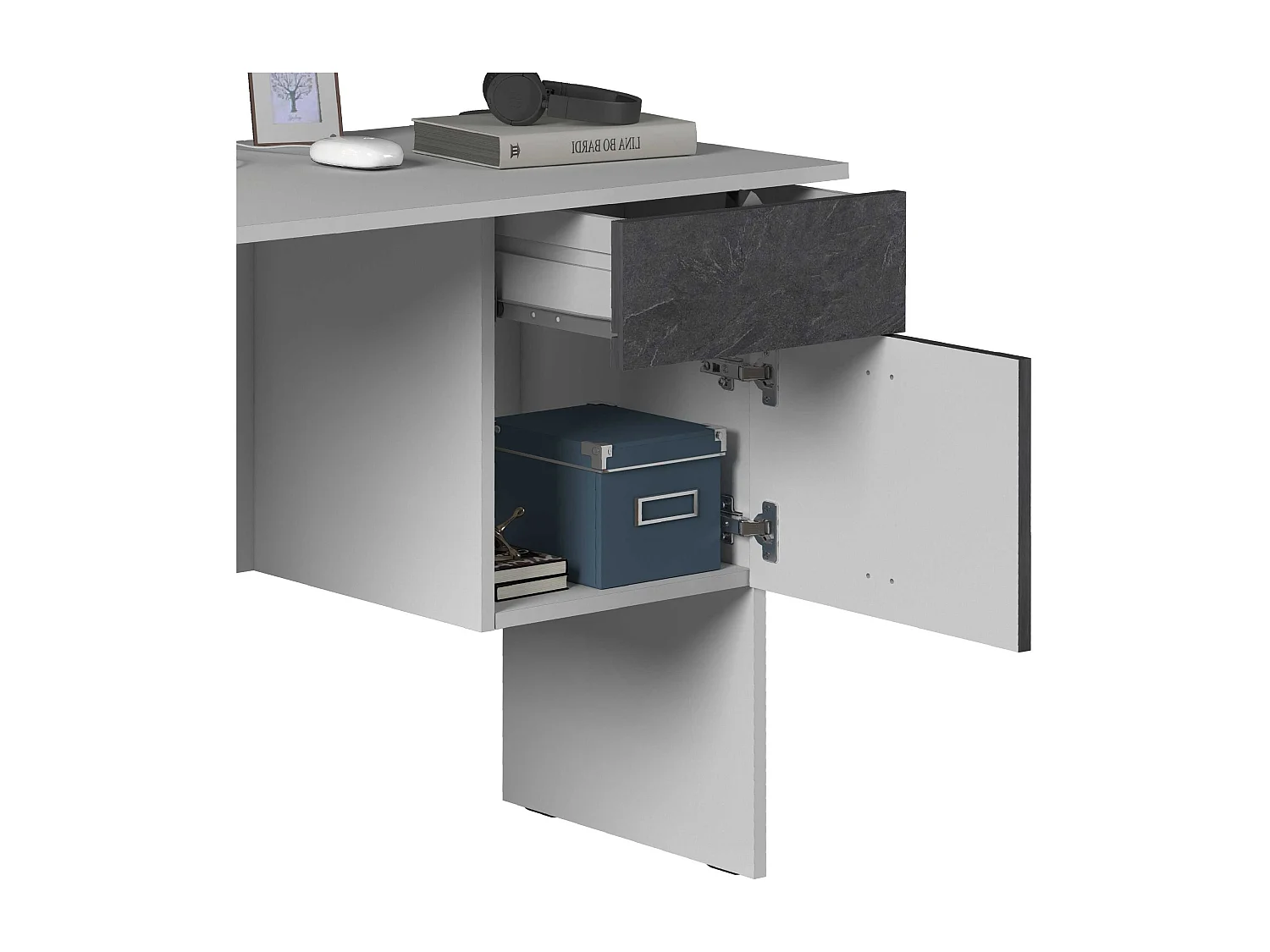 Scrivania Easy 1 anta e 1 cassetto bianco opaco e report 110x50x75 cm