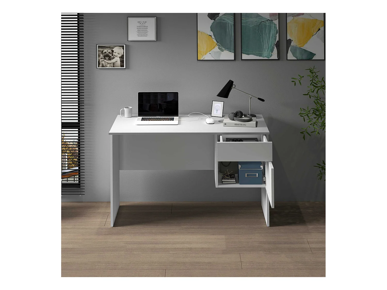 Scrivania Easy 1 anta e 1 cassetto bianco opaco 110x50x75 cm