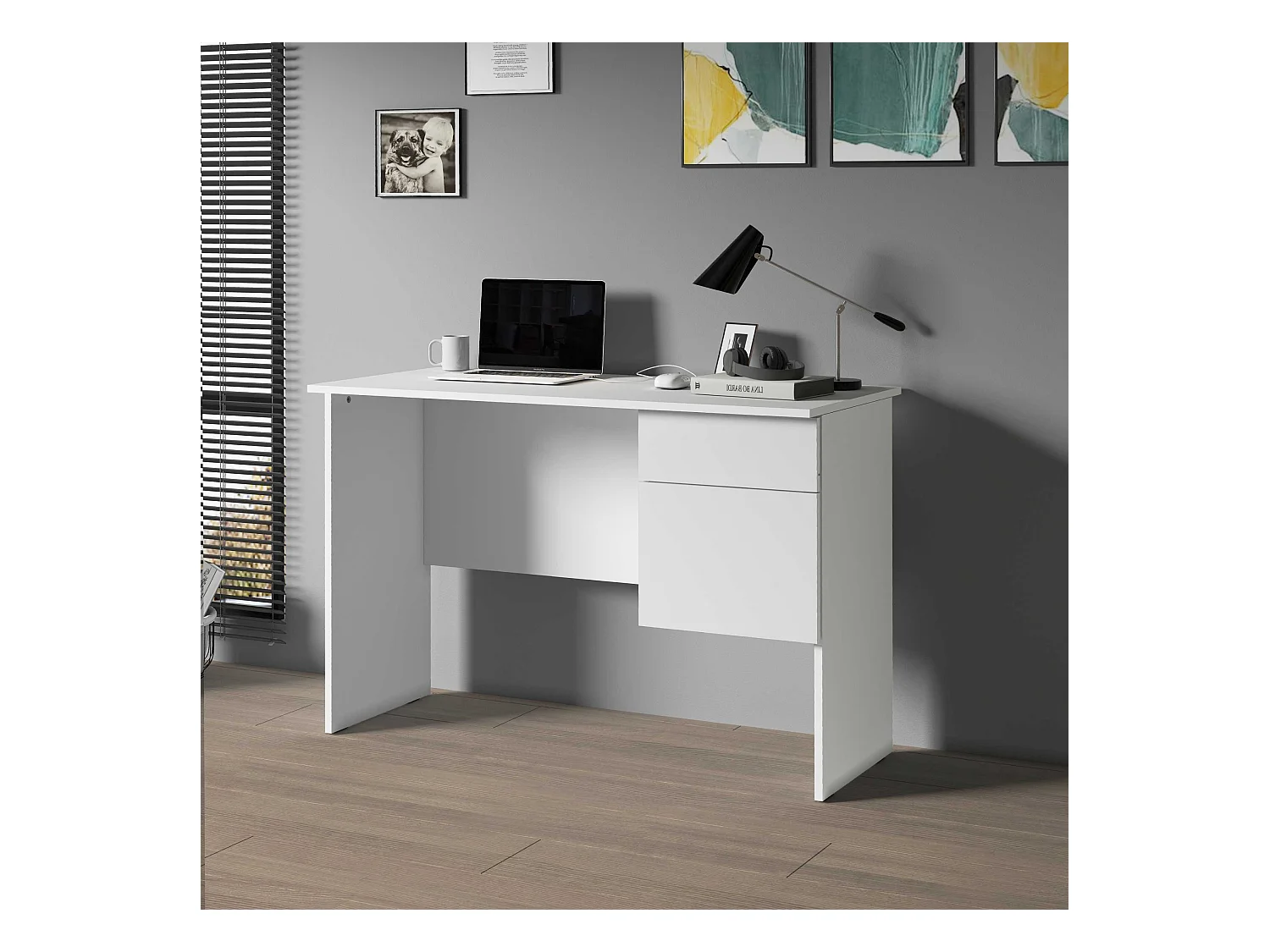 Scrivania Easy 1 anta e 1 cassetto bianco opaco 110x50x75 cm