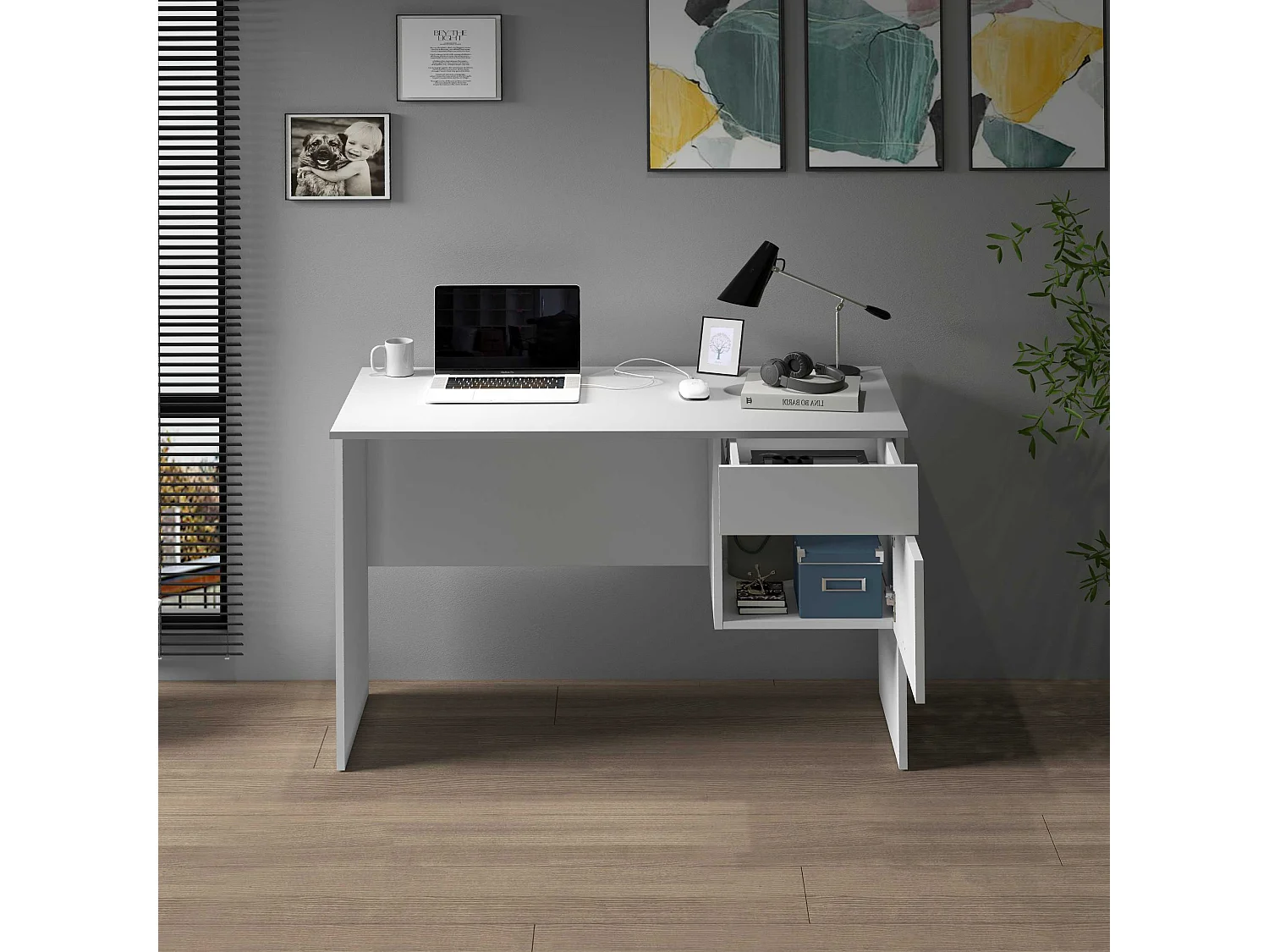 Scrivania Easy 1 anta e 1 cassetto bianco opaco 110x50x75 cm