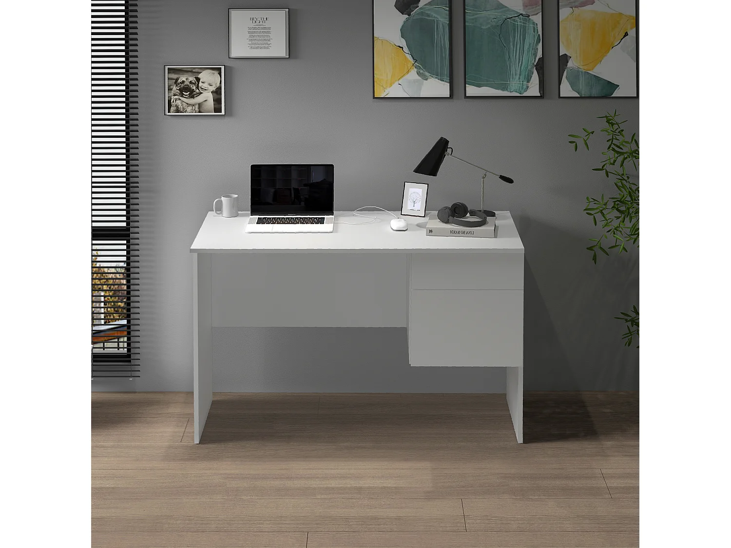 Escritorio Easy con 1 puerta y 1 cajón blanco mate 110x50x75 cm
