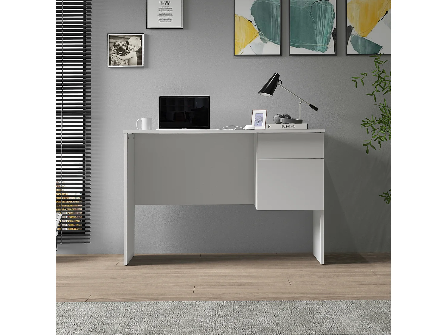 Escritorio Easy con 1 puerta y 1 cajón blanco mate 110x50x75 cm