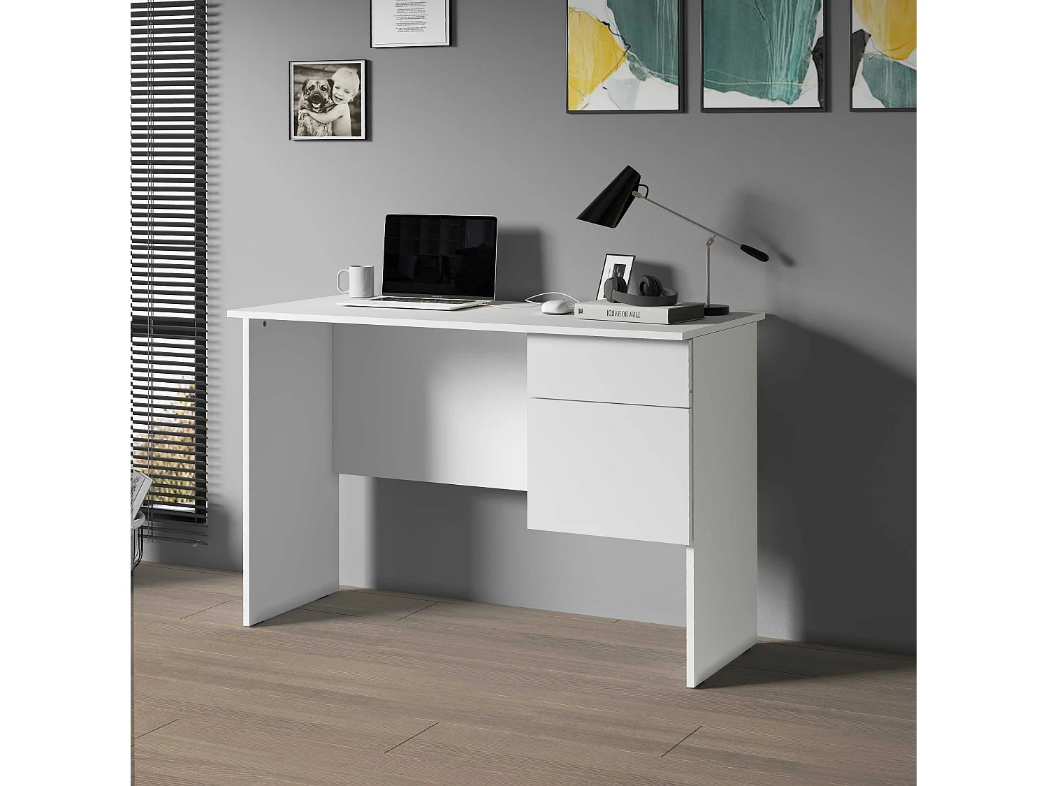 Escritorio Easy con 1 puerta y 1 cajón blanco mate 110x50x75 cm