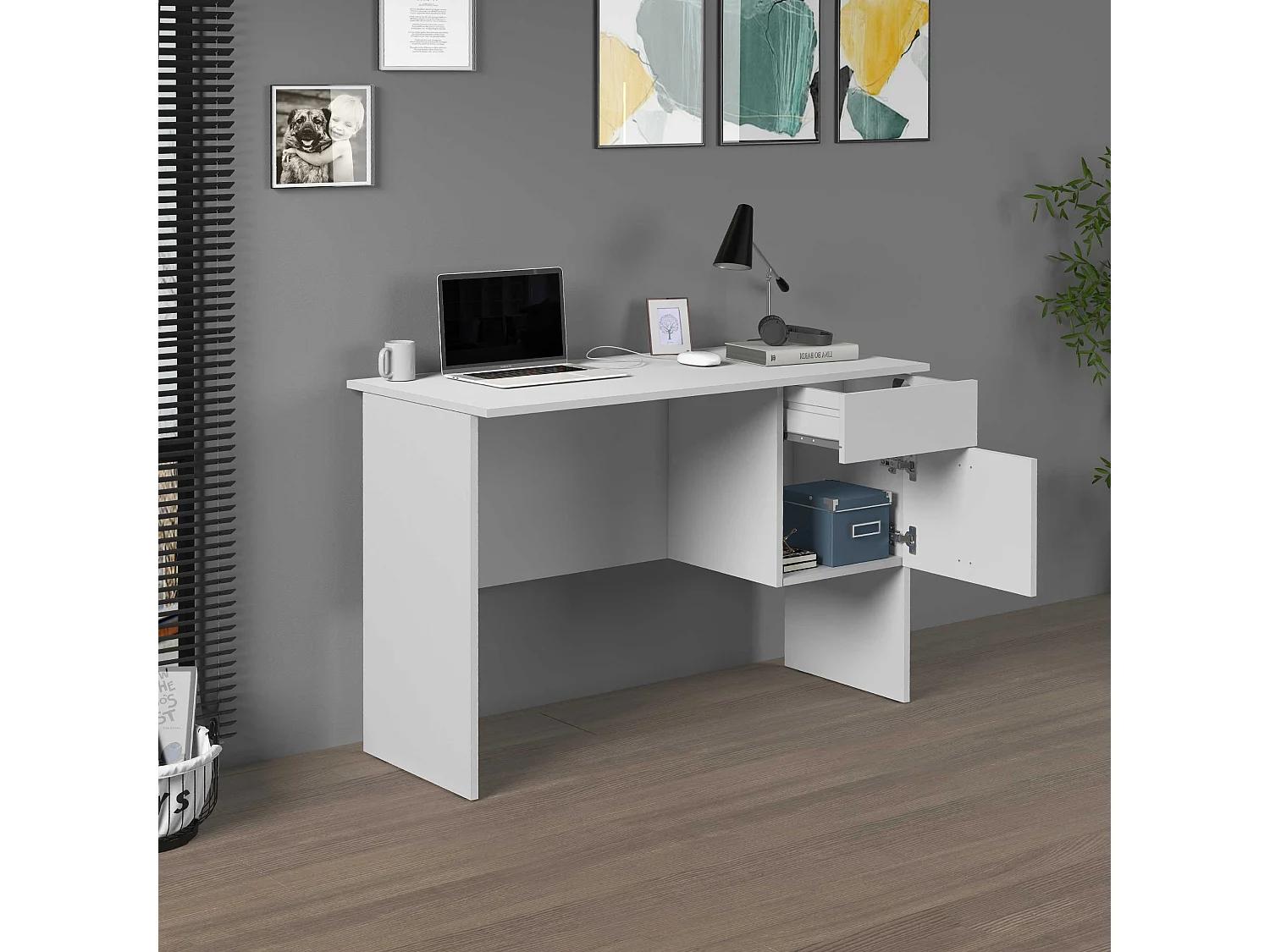 Escritorio Easy con 1 puerta y 1 cajón blanco mate 110x50x75 cm