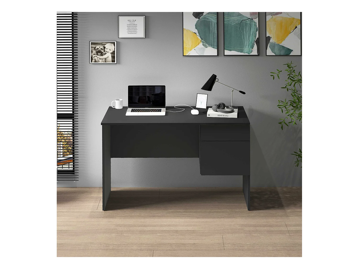 Scrivania Easy 1 anta e 1 cassetto antracite opaco 110x50x75 cm