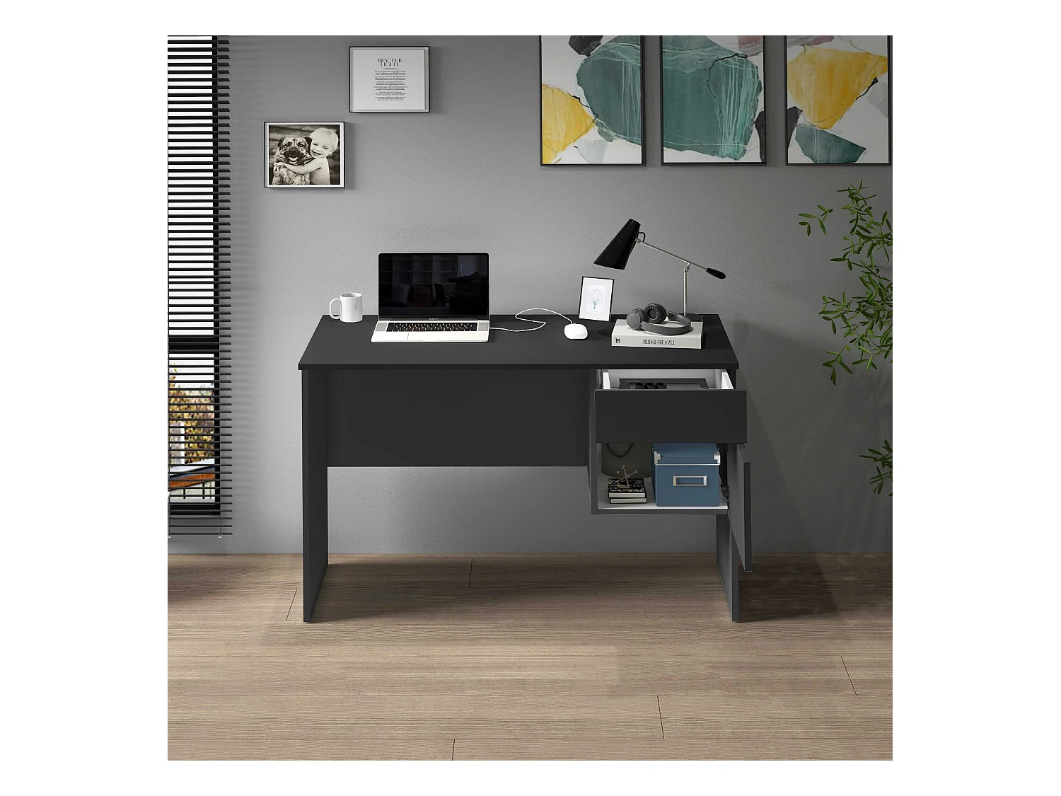 Scrivania Easy 1 anta e 1 cassetto antracite opaco 110x50x75 cm