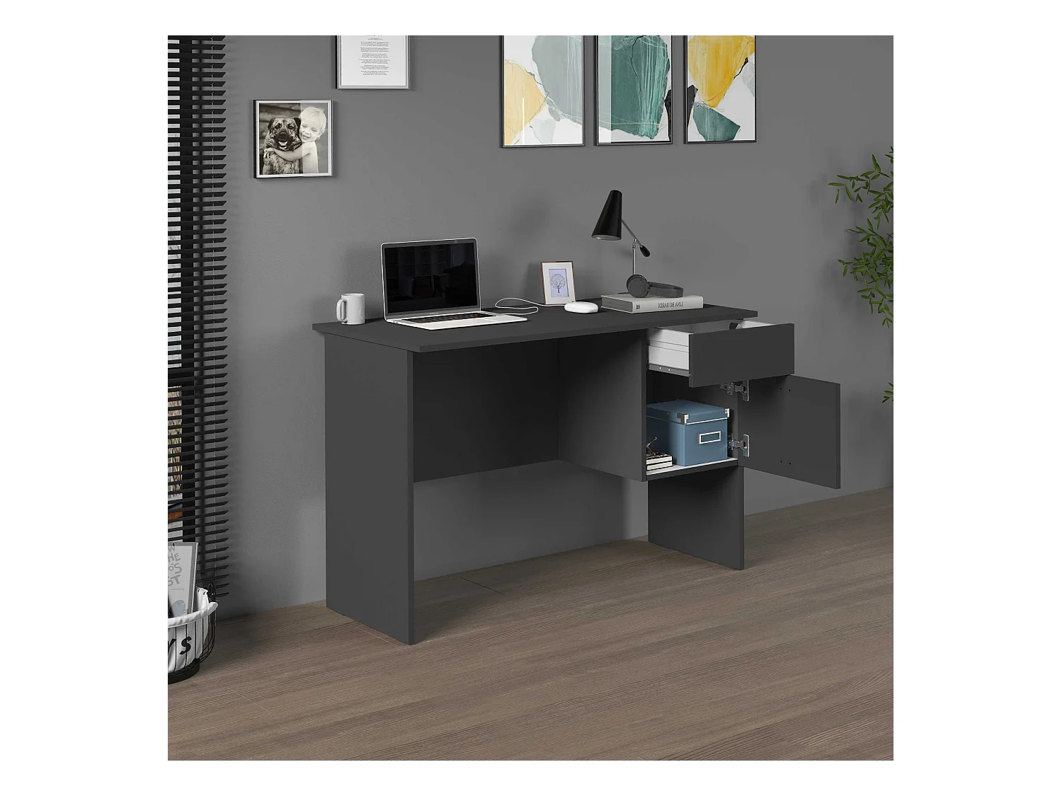 Scrivania Easy 1 anta e 1 cassetto antracite opaco 110x50x75 cm
