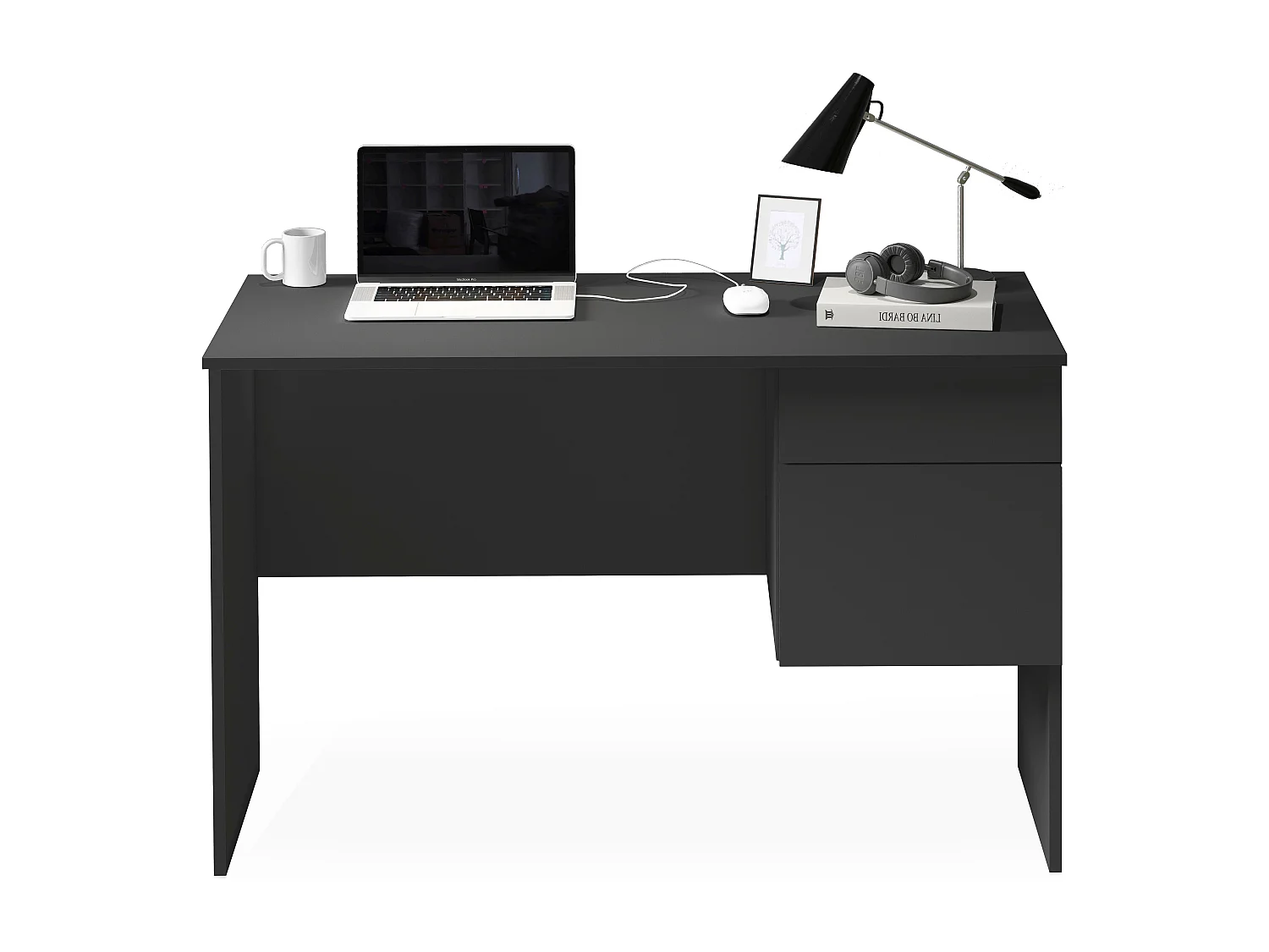 Escritorio Easy con 1 puerta y 1 cajón, color antracita mate, 110 x 50 x 75 cm