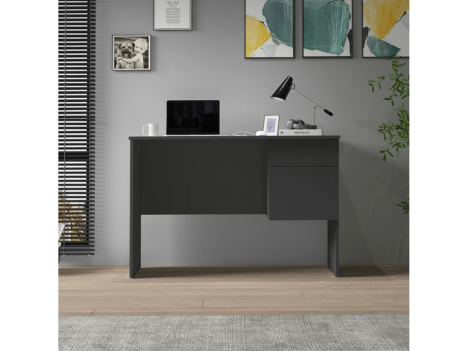 Escritorio Easy con 1 puerta y 1 cajón, color antracita mate, 110 x 50 x 75 cm