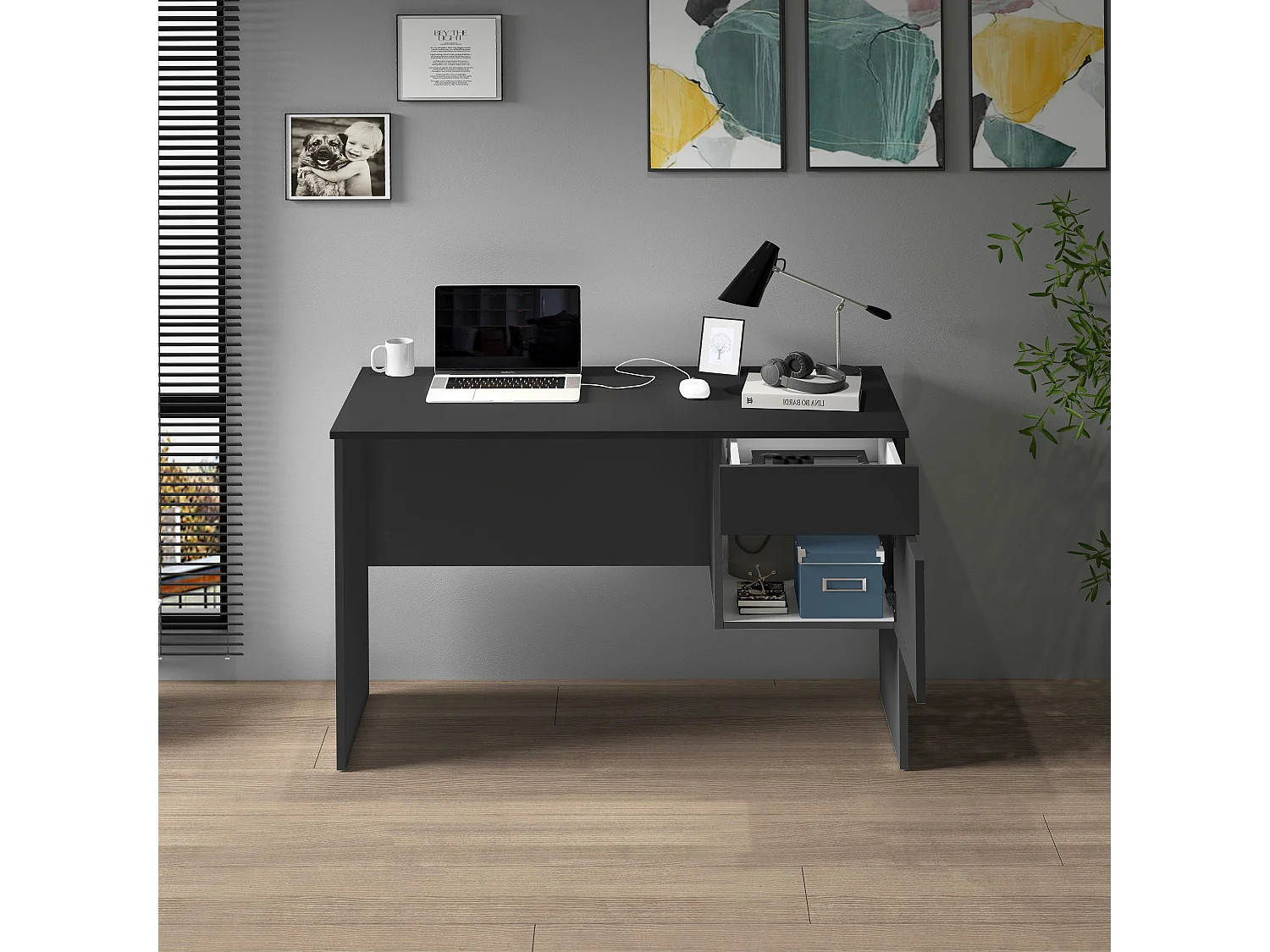 Escritorio Easy con 1 puerta y 1 cajón, color antracita mate, 110 x 50 x 75 cm