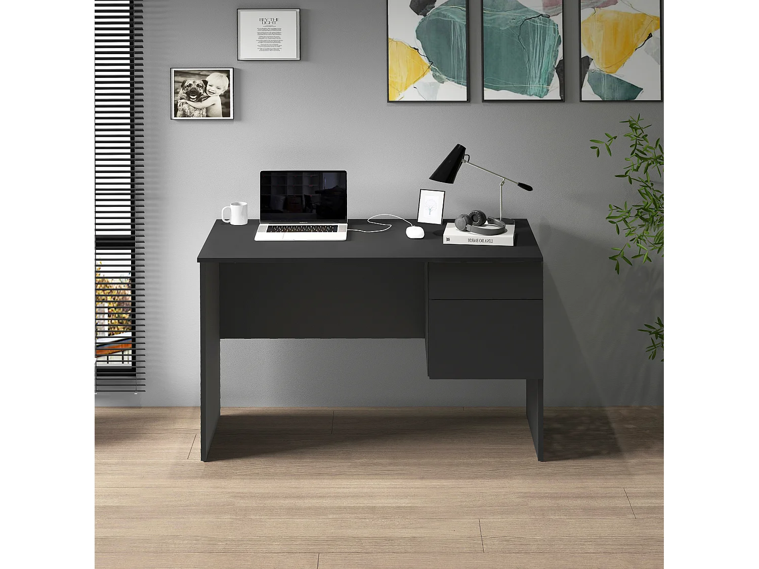 Escritorio Easy con 1 puerta y 1 cajón, color antracita mate, 110 x 50 x 75 cm