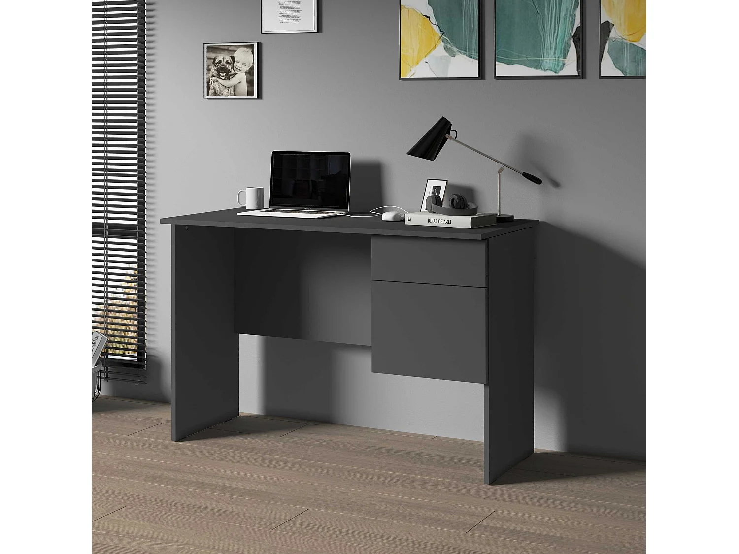 Escritorio Easy con 1 puerta y 1 cajón, color antracita mate, 110 x 50 x 75 cm