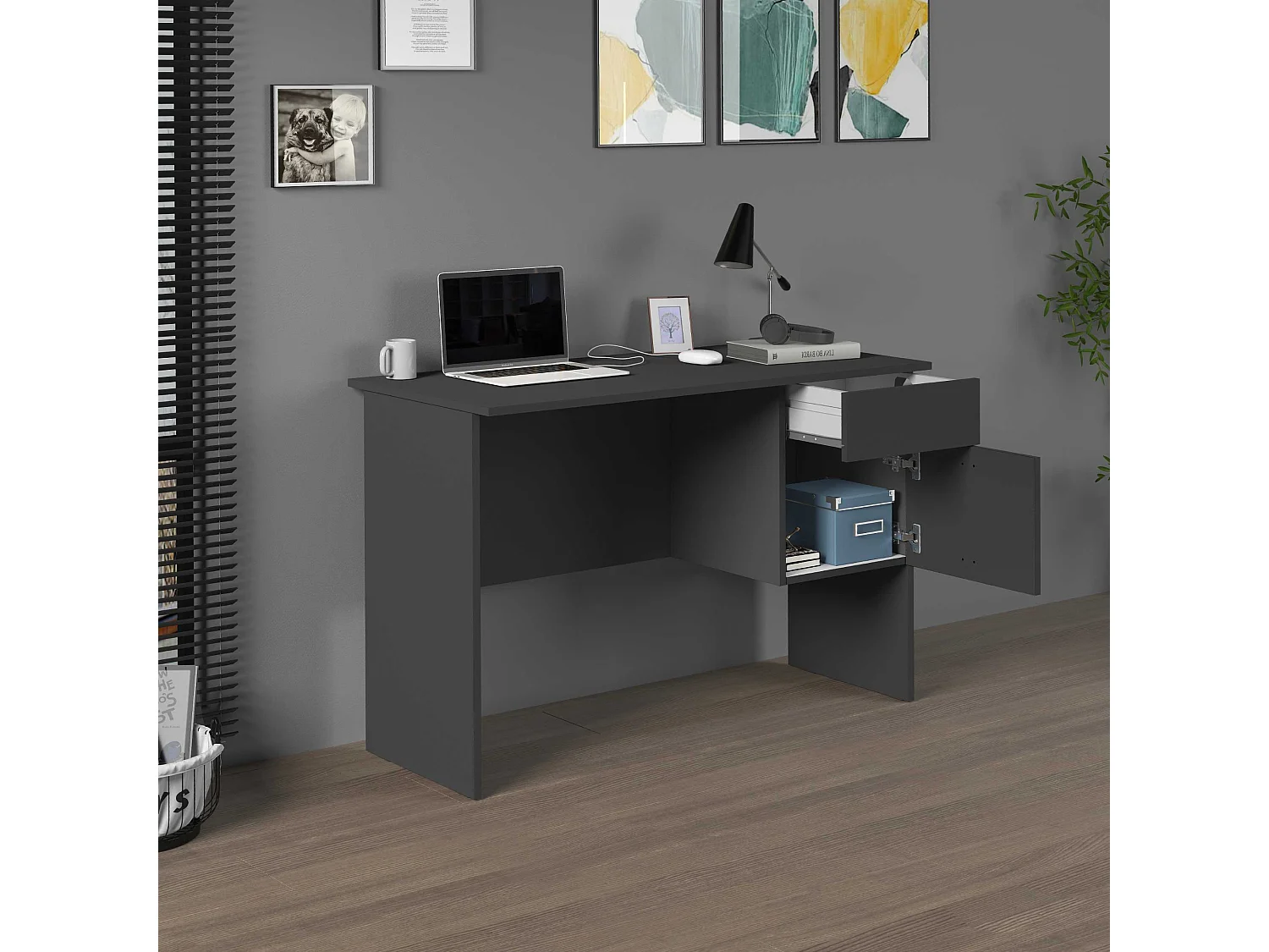 Escritorio Easy con 1 puerta y 1 cajón, color antracita mate, 110 x 50 x 75 cm