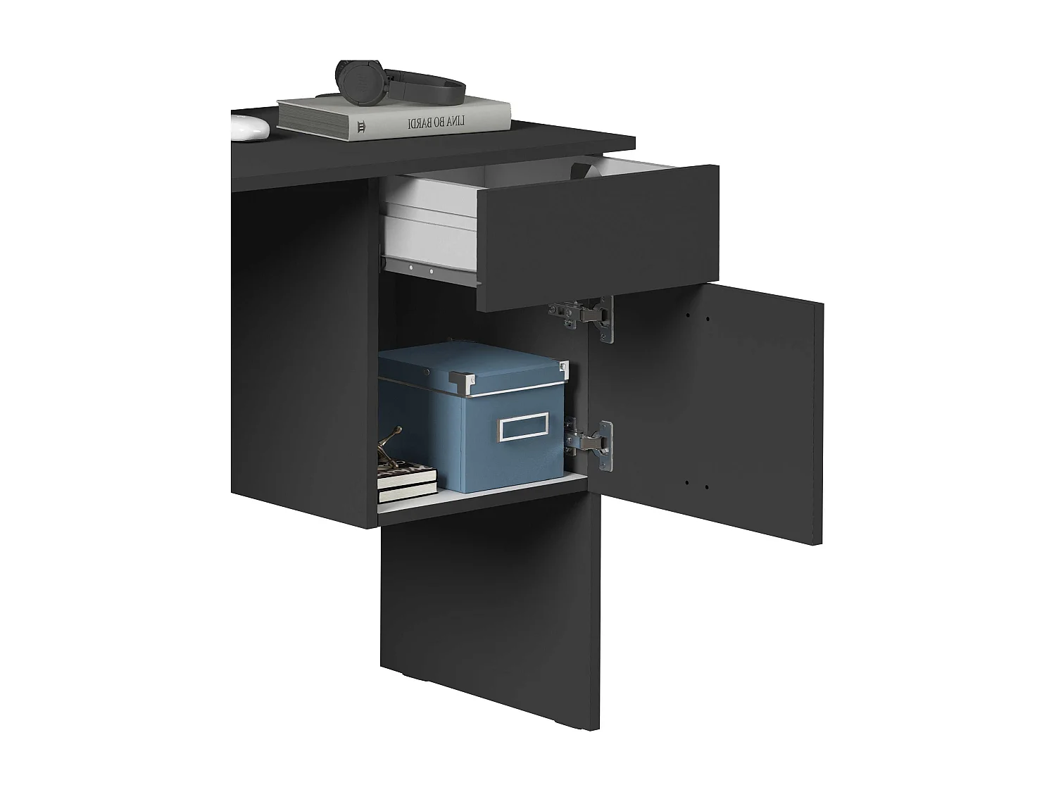 Escritorio Easy con 1 puerta y 1 cajón, color antracita mate, 110 x 50 x 75 cm