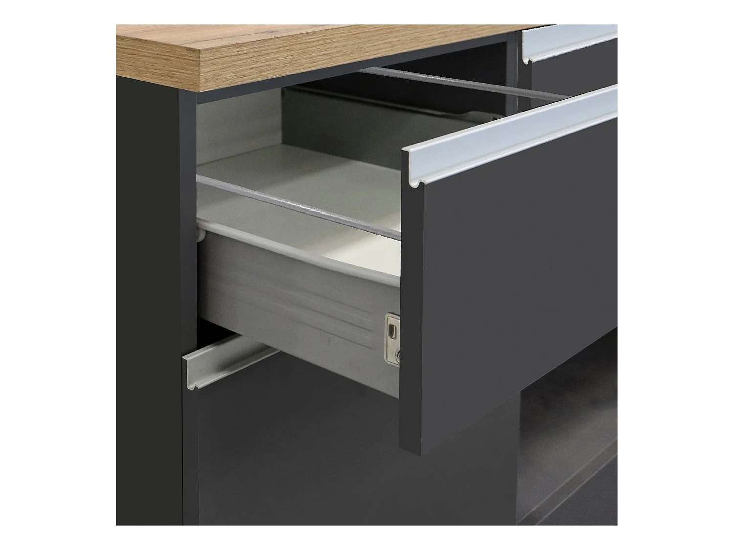 Isola da cucina Sole a 4 ante e 4 cassetti antracite opaco/rovere 200x90x90 cm