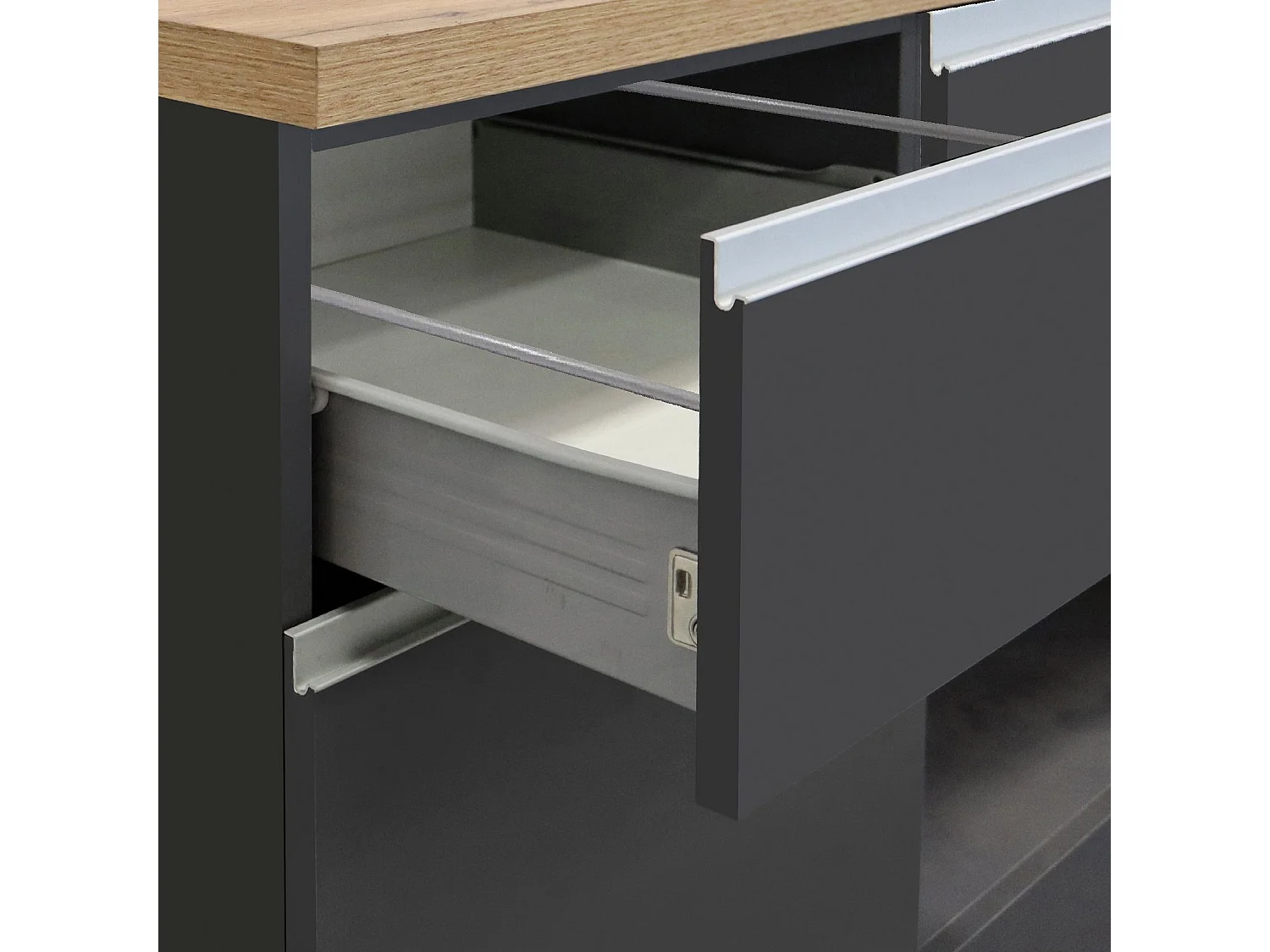 Isola da cucina Sole a 4 ante e 4 cassetti antracite opaco/rovere 200x90x90 cm